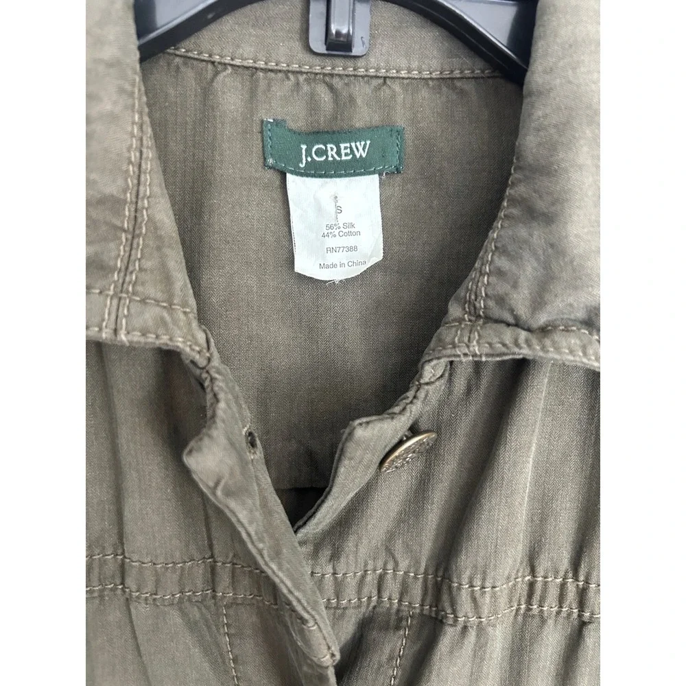 J.Crew Silk Cotton Utility Military Field Jacket Olive Green Safari Belted Sz SS
